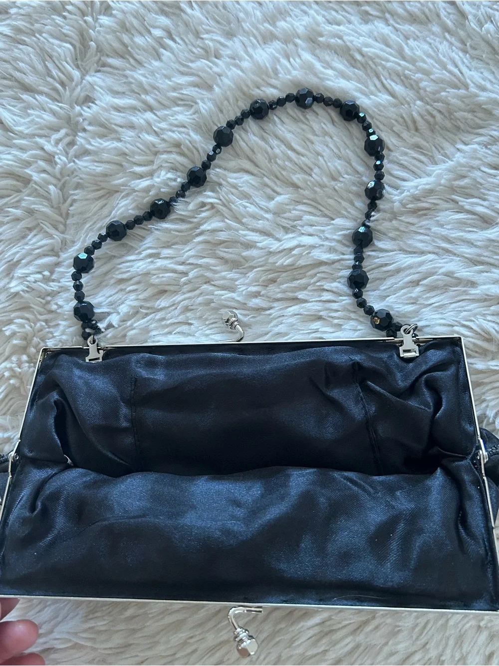 Black Beaded Floral Embroidered Evening Clutch